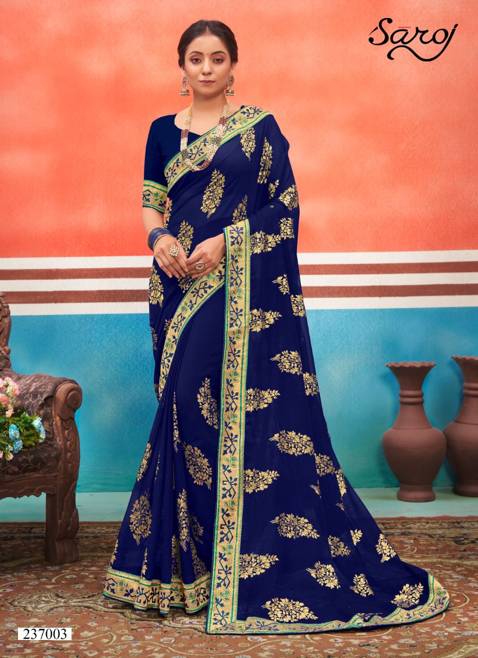 Saroj Panchratna Heavy Latest Designer Festive Wear Georgette Saree Collection